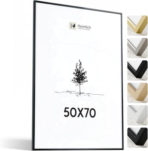 Heimlich® - Bilderrahmen - 50x70 cm, Aluminiummetall, Schwarz - Großer DIY-Collage-Rahmen mit Folienabdeckung - Nur zur Wandmontage