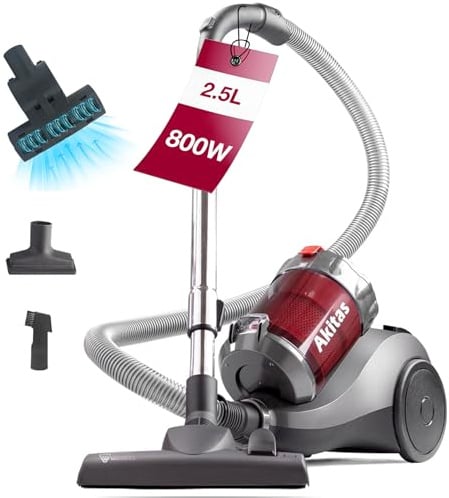 Akitas 800W Beutelloser Staubsauger: Starke Saugkraft, Deutscher Wessel-Werk 2-in-1-Bürstenkopf (Hartböden/Teppiche) + Turbo-Haarbürste für Haustiere
