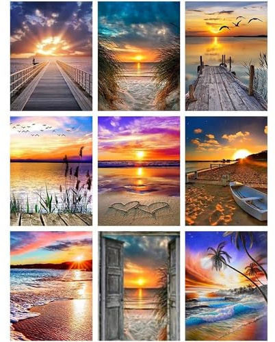 Viart 9 Pack Diamond Painting Erwachsene - Diamond Painting Landschaft, Diamant Painting Sonnenuntergang Basteln Erwachsene (9er set, 30x40 cm)