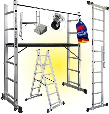 PROREGAL Arbeitsgerüst MULTISTEP, 3-in-1 Aluminiumleiter, 2x6 Sprossen, bis zu 2,7 m Höhe, Traglast 150kg, Arbeitsgerüst, Stehleiter, Anlegeleiter, Mehrzweckleiter