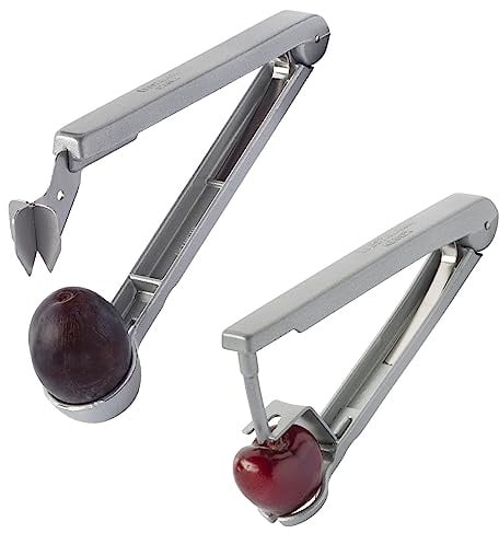 Westmark Entkerner-Set Kernex & Steinex – für Kirschen und Pflaumen | für küchenfertig entsteinte Früchte, lebensmittelecht beschichtetes Aluminium, 2-teilig, silber, 401022E6