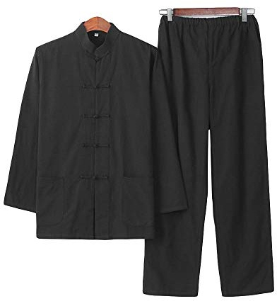 G-LIKE Herren Anzug Chinesischer Stil - Traditionelle Kampfkunst Kung Fu Tai Chi Wushu Klassisch Tangzhuang Langärmelig Hemd Hose Training Uniform Frühling Herbst Freizeit Kleidung (Schwarz, L)