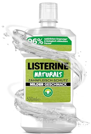 LISTERINE Naturals Zahnfleisch-Schutz 500 ml, biologisch abbaubares Mundwasser mit mildem Geschmack, antibakterielle Mundspülung ohne Alkohol für gesundes Zahnfleisch