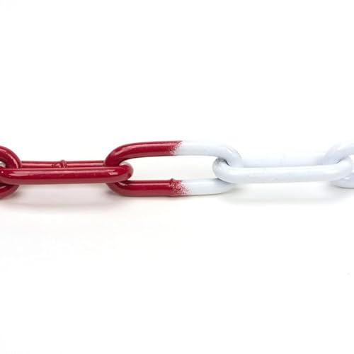 10 Meter Absperrkette aus Stahl Rot/Weiß pulverbeschichtete Stahlkette 4mm Durchmesser Absperrkette aus Metall stabile, witterungsbeständige Absperrkette von Marwotec aus Deutschland