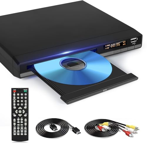 HD DVD Player mit HDMI-Anschluss, Region Free für Smart TV, HDMI/RCA Ausgangskabel inklusive, Unterbrechungspunktspeicherung, Eingebautes PAL/NTSC, CD Player für Zuhause (Nicht Blu-ray) (Schwarz)