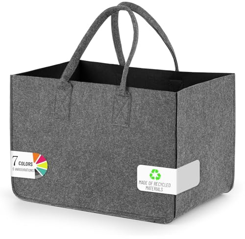 Sinand 30L Einkaufskorb, Einkaufstasche mit Henkel, Robust/Gut Verarbeitet/Faltbar Die Filztasche Storage für Outdoor Trips, Picknick, Einkaufen Außen (Grau - Schwarz)