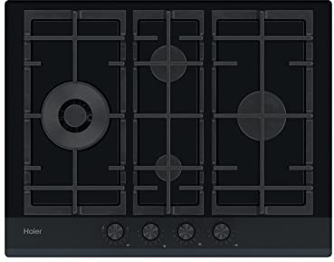 Haier Gas-Kochfeld Serie 6 HAVG5D4HB | Autark, 60 cm, 4 Brenner mit Wok-Kochzone, 9 Leistungsstufen, Schwarz