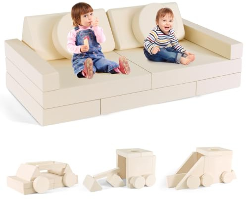CUPCHID Kindersofa,modulare Kinderspielcouch, Kindersofa,Schlafzimmer- und Spielzimmermöbel für Kleinkinder, umwandelbares Schaumstoff (14er Set - beige)