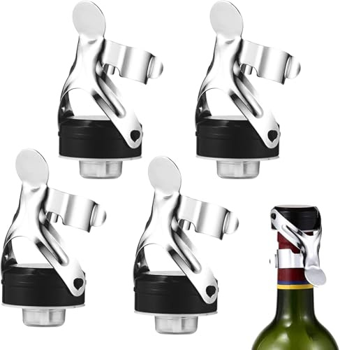 4Stk Flaschenverschlüsse mit Hebel,sektverschluss vakuum,Universal Flaschenverschluß,Champagner Stopper,vakuumversiegelter Champagnerstopfen,flaschenverschlüsse wein,champagner verschluss edelstahl