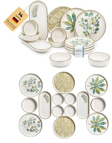 Kitchen Life Frühstücksset 14-teilig für 6 Personen – Handbemaltes Keramik aus Kütahya – Boho-Blatt Design – Spülmaschinenfest – Stapelbar – Perfekt als Geschenkidee