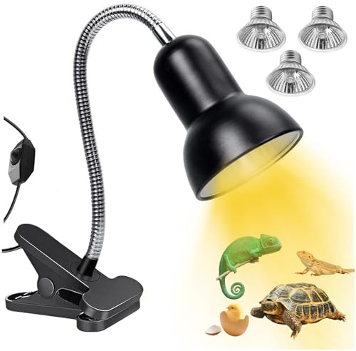 TOGETDREAM Schildkröte Wärmelampe Reptilien Terrarium Lampe Wärmelampe Terrarium mit 360°Schwenkklemme Clip 25 W, 2*50 W Glühbirne UVA, UVB-Wärmeheizung Schildkröte, Schlange, Eidechse usw Halogen