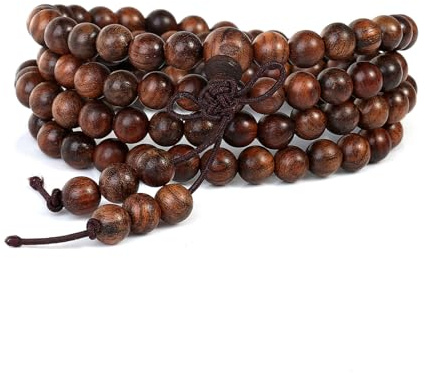 108 Holz-Perlen Gebetskette Buddhismus 6mm Armband für Yoga Meditation Gebet,Braun Elastisches Buddhistische Tibetisch Buddha Mala Kette Handgelenk Armbänder Halskette für Damen Herren Geschenk
