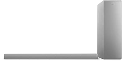 Philips Kabellos Soundbar mit Subwoofer/Bluetooth, 2.1 Kanäle, 140 W, Dolby Audio, HDMI ARC, Schlankes Design Inklusive Wandhalterung - Bluetooth Lautsprecher Philips TAB6405/10, Silber