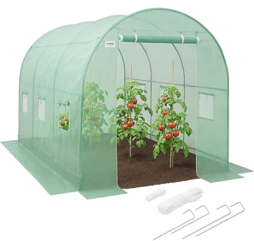 Kanwod Gartengewächshäuser mit Stahlfundament 3x2x2 m, 6m² Foliengewächshaus mit Tür und 6 Fenstern, Tomaten Gewächshaus Winterfest, UV4 Folientunnel 140g/m² aus Stahlrohr