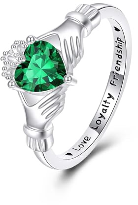 VONALA Claddagh Irische Geburtsstein Ring 925 Sterling Silber Grün Herz Keltische Versprechen Ringe St Patrick Day Schmuck Geschenk für Frauen Damen