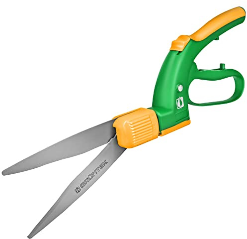 GRÜNTEK Teflon Rasenschere SEGLER 360° drehbarer Schneidekopf, Grasschere mit Handschutz, Rasenkantenschere 380 mm, ergonomische Griffe, Klingen Anti-Haft beschichtet, Rasenkantenschneider