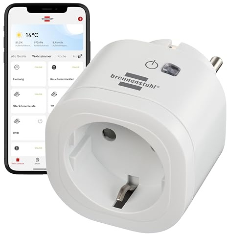 Brennenstuhl Connect WLAN Steckdose WA 3000 XS01 (WiFi Stecker 2.4 GHz kompatibel mit Alexa und Google Assistant, kein Hub erforderlich, smarte Steckdose mit Zeitschaltuhr, kostenlose App)