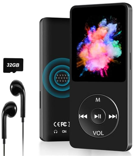 MP3 Player Bluetooth Sport, 32GB MP3/MP4 Musik-Player zum Laufen mit FM Radio, Sprachaufzeichnung, Video, Lautsprecher, E-Book, Unterstützt bis 128GB (Kopfhörer enthalten)