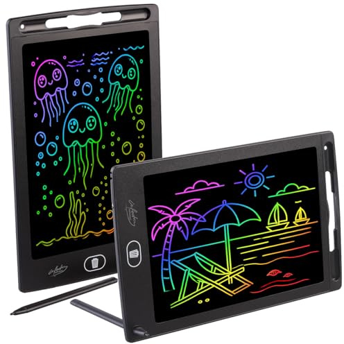 infactory LCD Schreibtafel: 2er-Set LCD-Schreibtafeln für Kinder, 8,5/21,5 cm, Stift, anthrazit (Digitale Schreibtafel, druckempfindliche Schreibtafeln, LED)