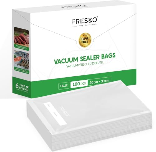 FRESKO Vakuumbeutel Für Lebensmittel 100 Beutel 20x30 cm | Geprägt,Für Lebensmittel, Aufbewahrung & Einfrieren, BPA-frei, Für alle Vakuummaschinen