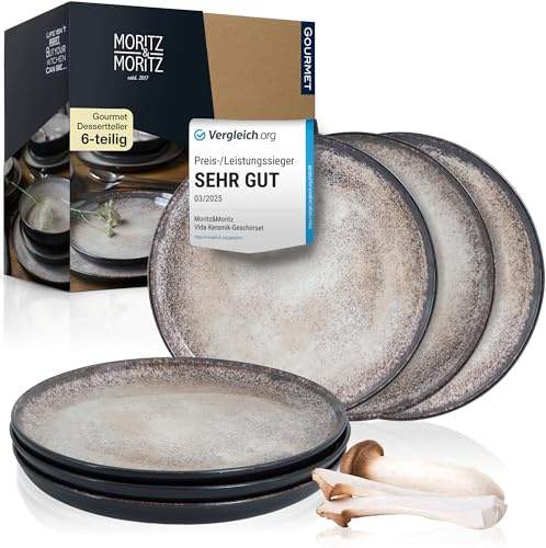Moritz & Moritz VIDA 6er Dessertteller Set Beige - Stylische Porzellan Frühstücksteller, Kuchenteller für 6 Personen - Spülmaschinen- und Mikrowellengeeignet