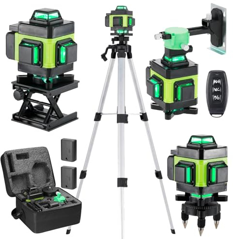 Weytoll Kreuzlinienlaser mit Stativ, 16 Line Laser Level IP54 Wasserwaage, 2400mAh Akku*2, mit Teleskopstativ für Verlegung Bodenfliesen, Installation Trennwänden Kreuzlinienlaser Grün kit