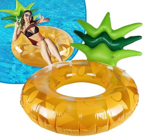LATERN Ananas Aufblasbarer Pool Schwimmring, 95CM Gummi Aufblasbares Schwimmfloß Riesiger Schwimmring für Wasserspaß Aufblasbarer Pool-Schlauch für Schwimmbad Wassersport Sommer Strand Party