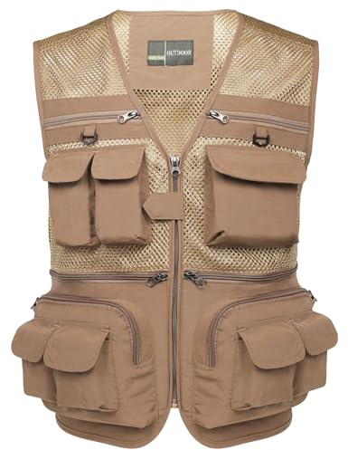 Flygo Herren Outdoor Fishing Photo Travel Work Vest With Pockets Leichte Cargo-Weste für draußen, Angeln, Reisen, Safari, Foto