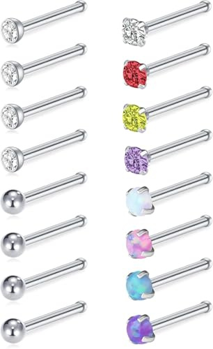 D.Bella 18G Nasenstecker CZ Opal Nasenpiercing Chirurgenstahl L-Form Nasenring Nase Stecker Piercing Schmuck