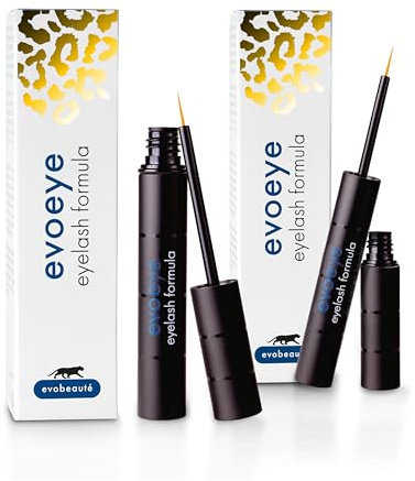 EVOBEAUTÉ Vorteils-Set evoeye Eyelash Formula 3ml + 1ml I Wimpernserum für lange & volle Wimpern in 6-8 Wochen I Lash Serum I Wimpern Serum mit revitalisierenden Peptiden
