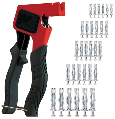Montagezang für Hohlraumdübel Set, Hohlraumdübel Metal, Hohlraumbefestigung Montagezange, Hohlraumdübel Zange Set, mit 30Pcs M4, M5, M6 Hohlraum Metalldübel mit Schrauben, für Reparaturen, Montagen