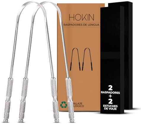 HOKIN Zungenschaber für Erwachsene Zungenreiniger Edelstahl Mundgeruch Bekämpfen 100% Metall Tongue Scraper Cleaner Männer und Frauen Zungenbürste Mundhygiene Produkt (2Pcs Mundpflege Pack)