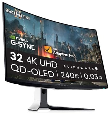 Alienware AW3225QF 32 Zoll 4K UHD (3840x2160) 1700R Curved Gaming Monitor, 240Hz, QD OLED, 0.03ms, NVIDIA G-SYNC Kompatibel, HDR, Dolby Vision, USB-C, DisplayPort, 2X HDMI, 4X USB, 3 Jahre Garantie