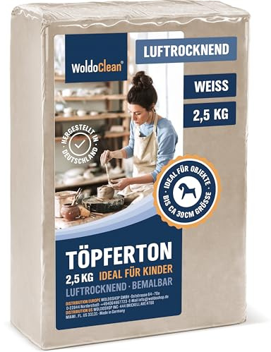 WoldoClean Modelliermasse lufttrocknend 2,5 kg Weiß - Ton selbsttrocknend, Töpferton & Air Dry Clay ohne Brennen, rissfest für Figuren und Skulpturen