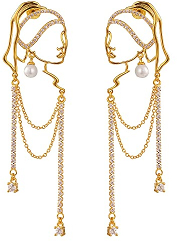 Einzigartiges abstraktes Gesicht Art baumelnde Ohrringe für Frauen Mädchen Umriss Strass Tassel Dény Hollow aus Ohrringe Schmuck Mode baumelt lange Aussage leichte Ohrringe...