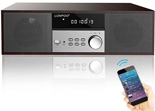 LONPOO Kompaktanlagen Micro HiFi-System, 40W RMS CD-Stereoanlage Musikanlage mit CD-Player, UKW Radio, Bluetooth, AUX-IN, Kopfhörer Ausgang, DSP-Tech, Klänge löschen& Satter Bass Ton