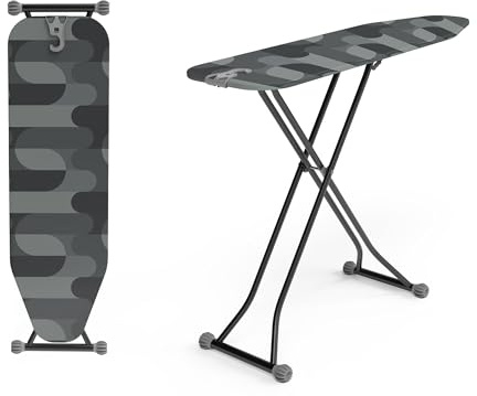 Hausleben Bügelbrett – Klappbares Ironing Board im schwarzen Camouflage-Design, höhenverstellbar & stabil | Bügelbrett für Dampfbügelstation, modernes Bügeltisch-Design