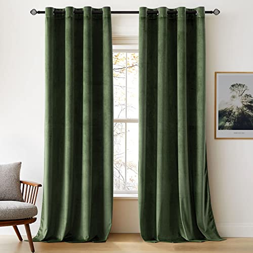Woaboy Samtvorhänge Grün Verdunkelungsvorhang Gardinen Samt mit Ösen Blickdicht für Wohnzimmer Blackout Curtains Thermovorhang Schalldämmend Schlafzimmer 2er Set 140x225cm (B x H) Matcha Grün