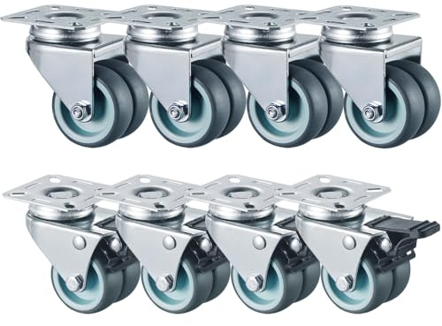 8 Stück Doppelrollen Lenkrollen mit Bremse 50mm Transportrollen Möbelrollen mit bremse bis 400kg Strandkorbrollen Schwerlast Rollen 360° Drehbar Kein Geräusch(4 Bremsrollen,4 Lenkrollen)