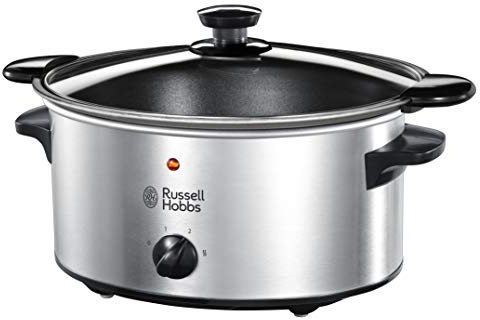 Russell Hobbs Slow Cooker [antihaftbeschichteter 3,5l Gartopf] Schongarer Edelstahl (3 Temperatureinstellungen & Warmhaltefunktion, 160 Watt) Slowcooker 22740-56