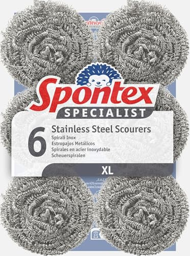 Spontex Specialist Edelstahl-Scheuerschwämme | XL | Robuste Metallscheuerschwämme für professionelle Reinigung, Fettentfernung und Geschirrschrubben | 6er-Pack