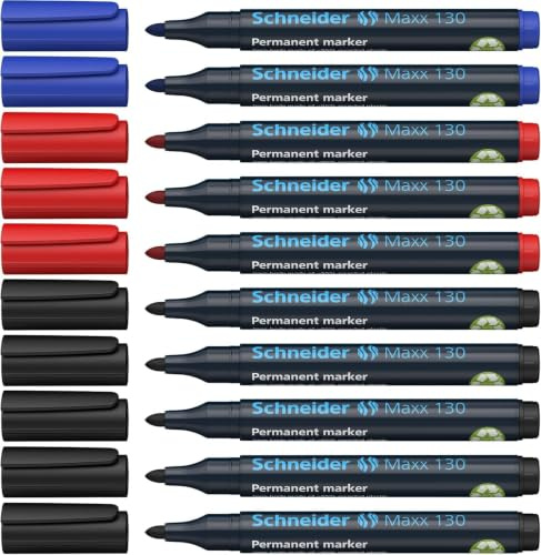 Schneider Maxx 130 Permanent-Marker mit Rundspitze (Strichstärke: 1-3 mm, nachfüllbar) 10er Packung sortierte Farben