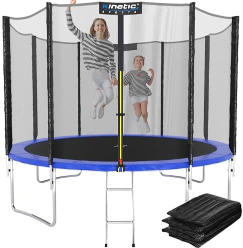 KINETIC SPORTS Trampolin Outdoor 'Salto Plus' Ø 305 cm - Komplett-Set für Kinder, USA Sprungtuch, Netz, Randpolster, Leiter - Blau
