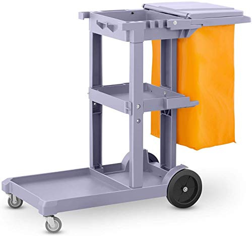 Profi-Reinigungswagen Kunststoff mit drei Fächern mit 100 Liter Vinyltasche plus Deckel. Misst 120x52x96 cm. (L x F x A)