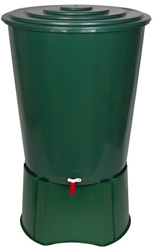 XL Regentonne 310 Liter aus Kunststoff in Grün. Mit sehr robustem Monoblock Stand, Wasserhahn und Deckel mit Sicherheitsverschluss! Top Qualität
