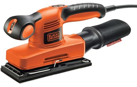 BLACK+DECKER Schwingschleifer (ideal zum Schleifen von großen Flächen, ergonomischer Softgriff, integrierter Staubabsaugung, variable Geschwindigkeit, inkl. 5x Schleifpapier & Koffer) KA320EKA-QS