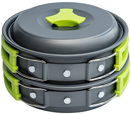 MalloMe Camping Kochgeschirr Mess Kit Gear – Camp Zubehör Ausrüstung Töpfe und Pfannen Set 1L 1 Liter Topf