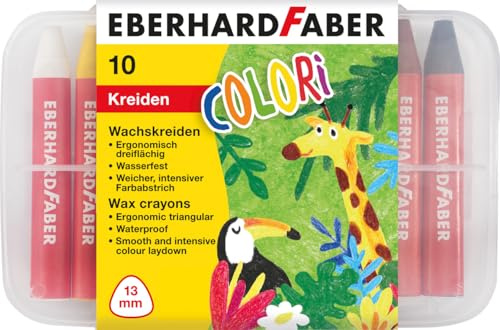 Eberhard Faber 524011 - Wachsmalkreide Colori, 10 wasserfeste Wachsmalstifte im Kunststoffetui
