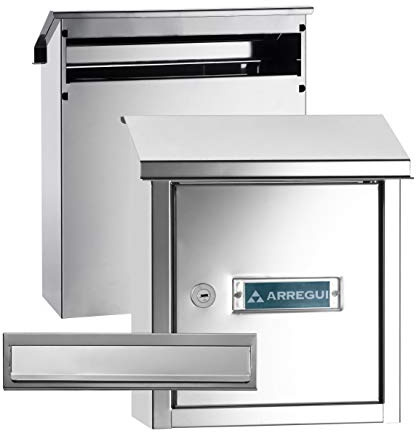 ARREGUI V4037 Komplettes Durchwurfbriefkasten Pack. Einwurfblende + Mauerdurchwurf Briefkasten. Briefschlitz Abdeckung und hinterer Briefkasten aus Edelstahl, Größe S (DIN A5), Spiegel-Effekt