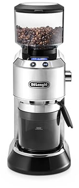 De'Longhi Dedica KG 521.M Elektrische Kaffeemühle, 2,1" LCD Display mit Aroma Funktion, Vollmetallgehäuse, Edelstahl Kegelmahlwerk, einstellbare Mahlgradeinstellung, Silber